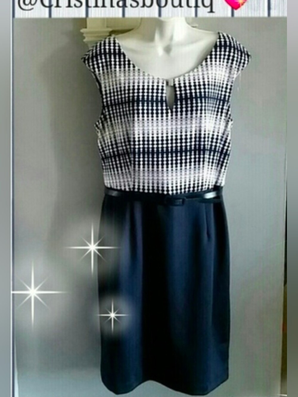 Connected Apparel Navy Blue Gray White Dress